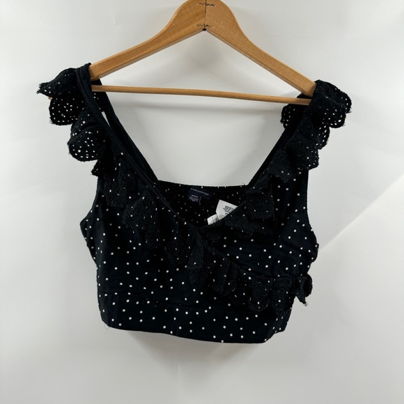 American Eagle Outfitters Tops - American Eagle Black & White Polka Dot Cropped Tank Top with Ruffle Trim